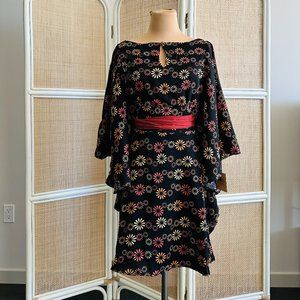 Unique Vintage Small Smak Parlour Black & Red Floral Social Climber Caftan